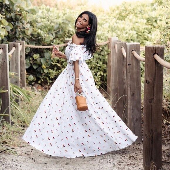 All things mochi nana off the shoulder embroidered linen maxi dress size small S - Picture 2 of 12